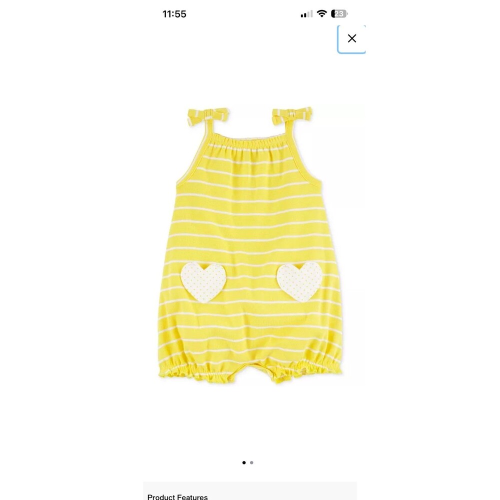 Girls Yellow Striped Heart Romper